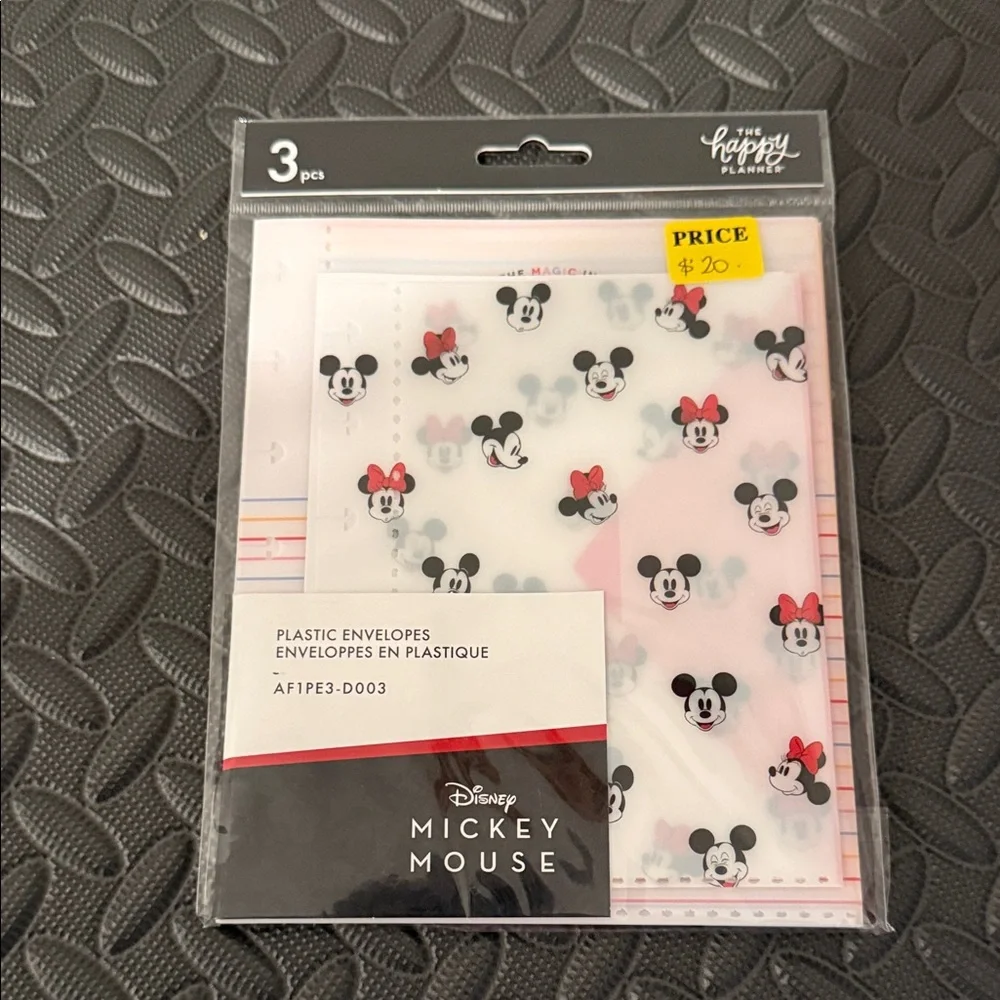 Disney Mickey Mouse Plastic Envelopes - Black, Red, and White
